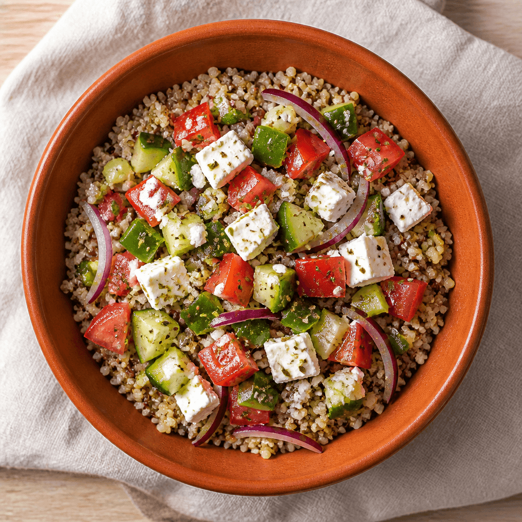 Salade grecque au boulgour et quinoa